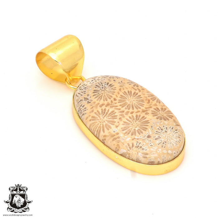 Fossilized Coral 24K Gold Plated Pendant  GPH332