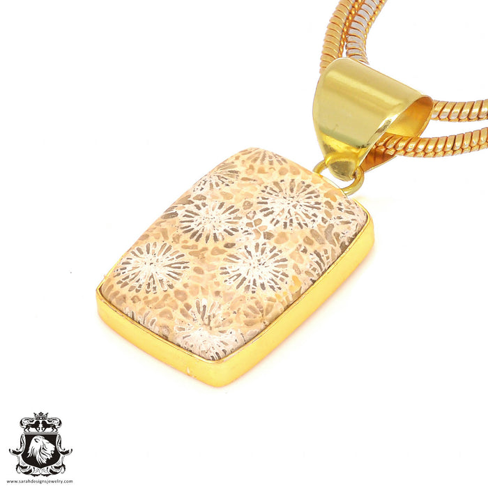 Fossilized Coral 24K Gold Plated Pendant 3mm Snake Chain GPH333