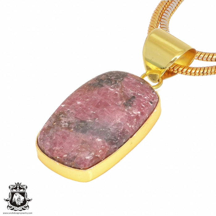 Rhodonite 24K Gold Plated Pendant 3mm Snake Chain GPH360