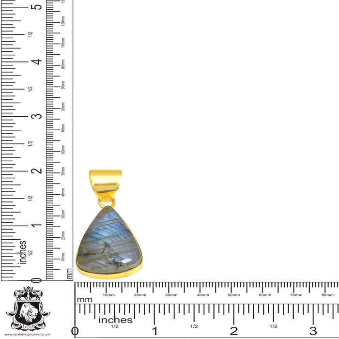 Blue Labradorite 24K Gold Plated Pendant 3mm Snake Chain GPH431