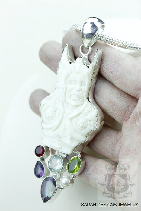Norse God Thor Carving Silver Pendant & Chain P3912